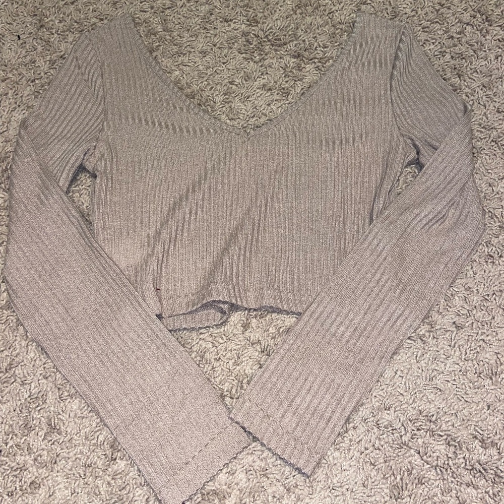 tan v neck long sleeve